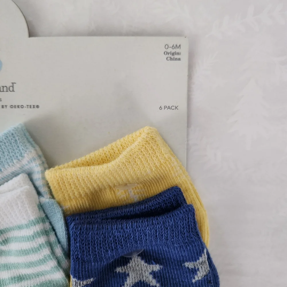 💕✨️NWT Cloud Island 6-pack baby socks 0-6 months blue stars animal print